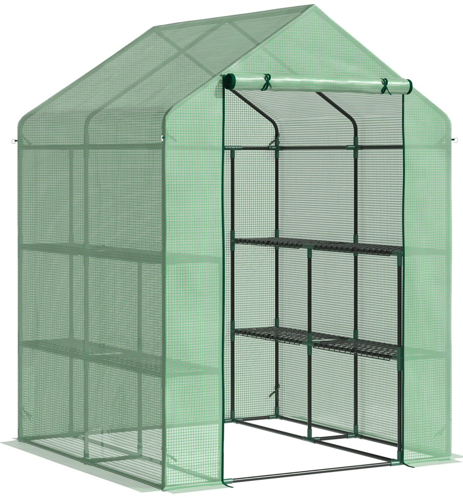 Outsunny Estufa de Jardim Estufa para Plantas com Prateleiras 143x138x190cm Estrutura de Aço Jardinagem Verde