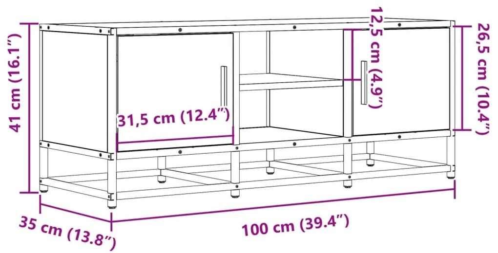 Móvel para TV 100x35x41 cm derivados de madeira/metal preto