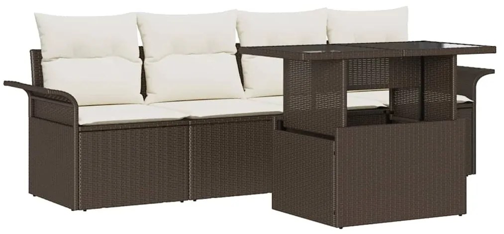 Conjunto de Sofá de Jardim de 5 Peças com Almofadas Rattan Poliéster M