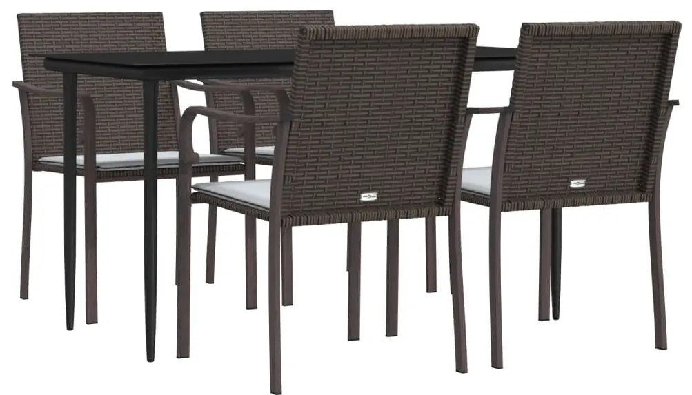 5 pcs conjunto de jantar p/ jardim c/ almofadões vime PE e aço