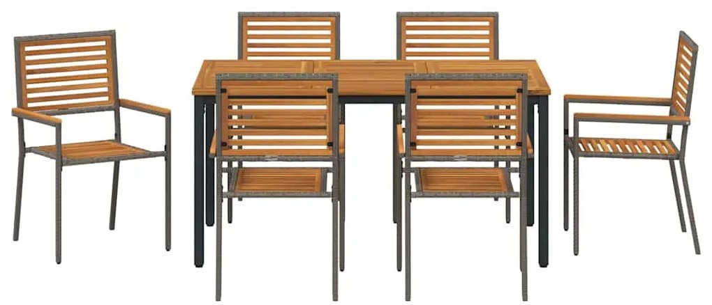 Conjunto de Jantar de Jardim vidaXL 7 Peças Cinza Poli Rattan Acácia