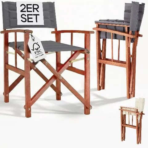 Conjunto de 2 cadeiras de realizador premium, madeira de eucalipto com certificação FSC®, estofadas cor antracite