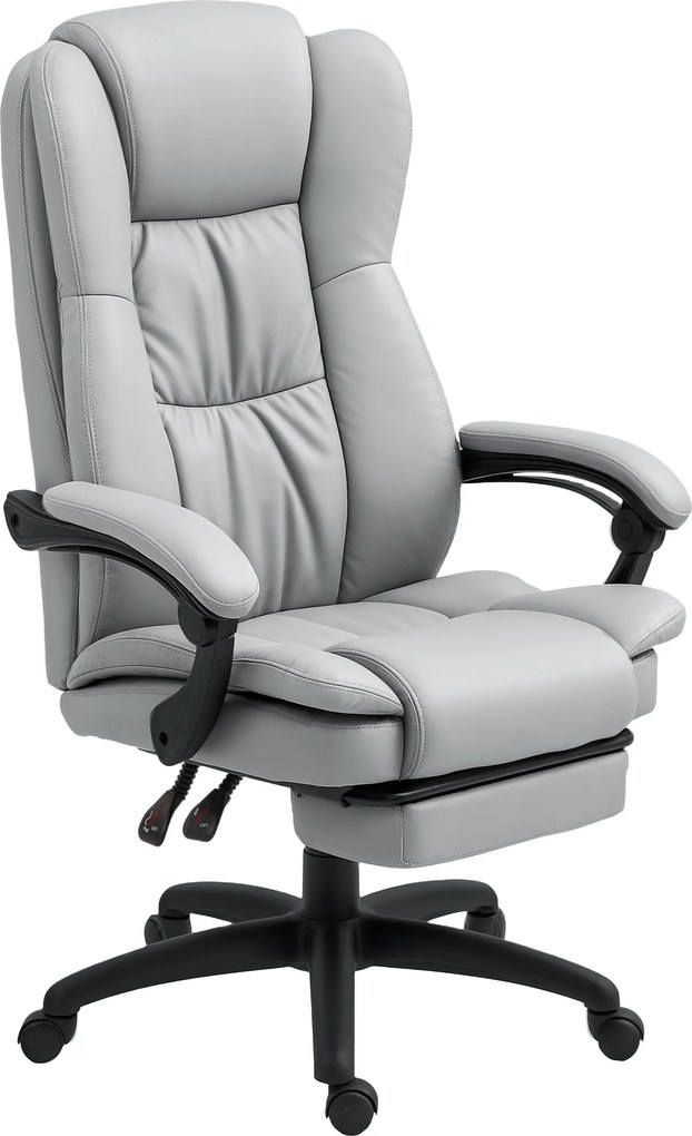 Cadeira de escritório com função de massagem, altura ajustável, encosto reclinável e comando com fio, cinzenta