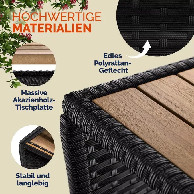 Mesa de apoio Jardim Polyrattan 45x45x40cm preta