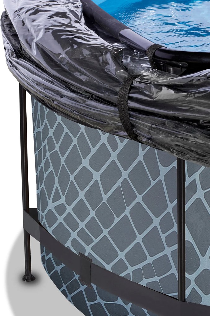 Piscina Redonda Stone ø360x122cm com bomba de filtro de areia e cobertura cúpula - cinzenta