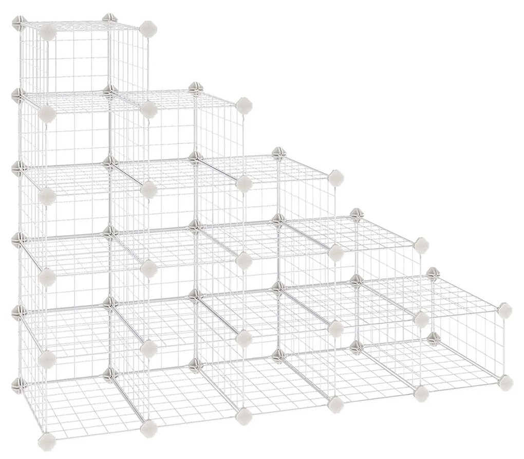 Sapateira modular com 15 cubos e prateleiras de malha metálica | SONGMICS | 91 x 36 x 71 cm | branco | LPI44WS.