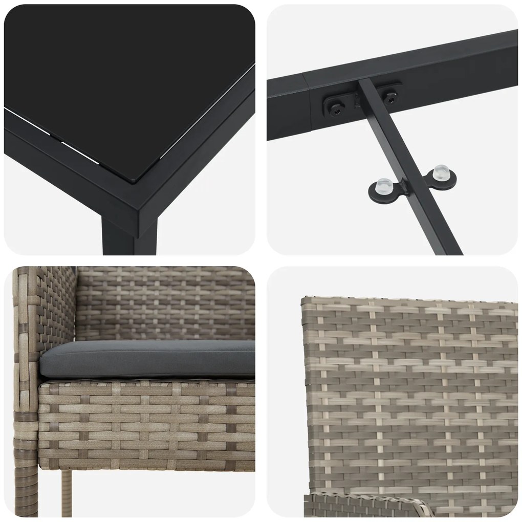 Conjunto de Jantar de Jardim com Almofadas Cinza Rattan Sintético