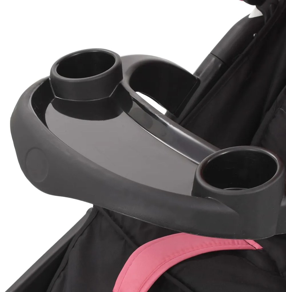 Carrinho de bebé com três rodas rosa e preto
