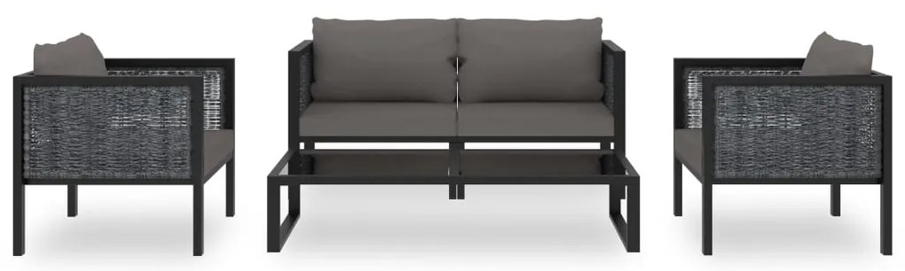 5 pcs conjunto lounge de jardim c/ almofadões vime PE antracite