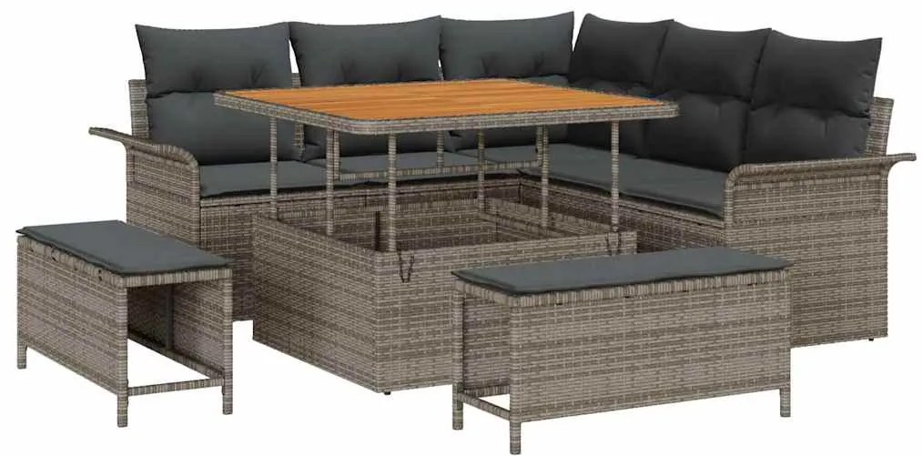 Conjunto de Sofá de Jardim vidaXL 8 Peças com Almofadas Cinza Rattan P