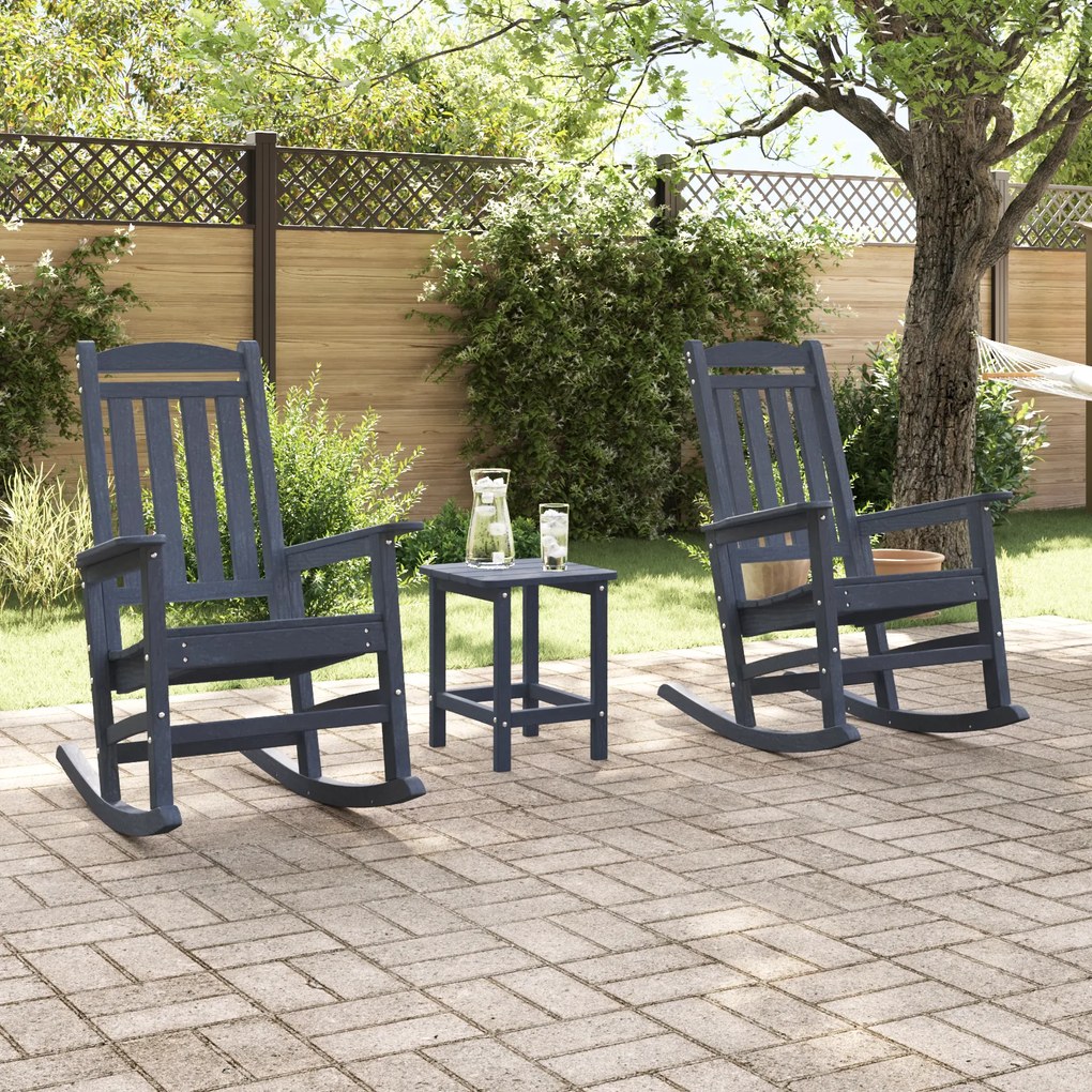 Conjunto de Lounge de Jardim 3 Peças Azul-marinho HDPE