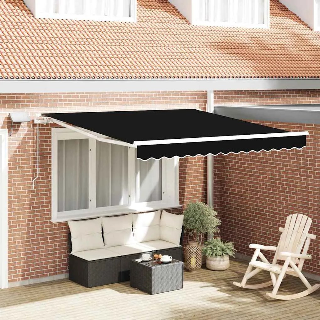 vidaXL Toldo Retrátil Manual Preto 350 x 250 cm Tecido e Aço