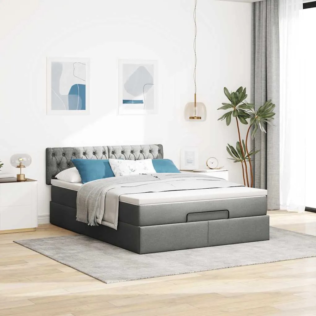 Cama otomana com colchão &amp; LEDs 140x200 cm cinzento escuro