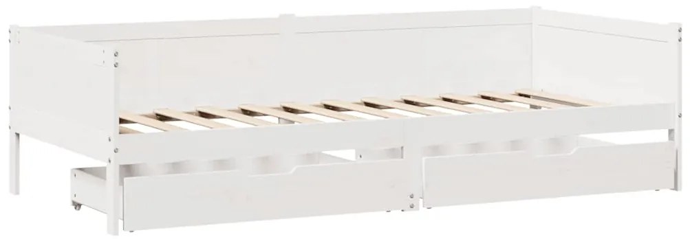 Sofá-cama c/ gavetas 90x190 cm madeira de pinho maciça branco