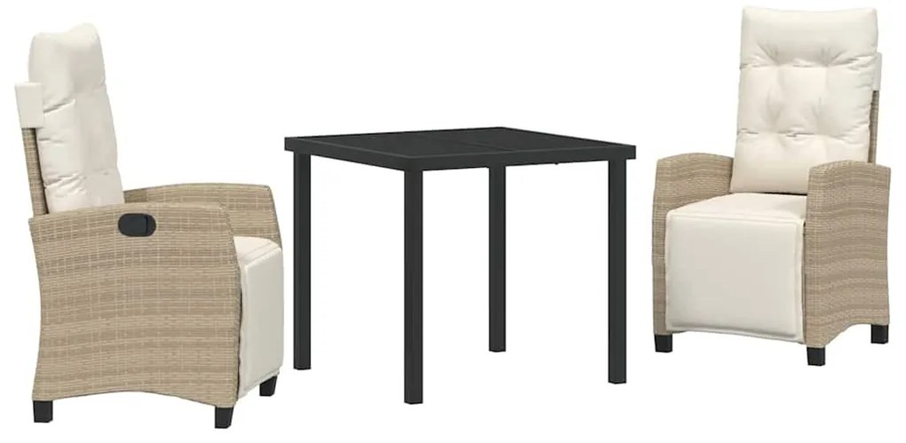 Conjunto de Jantar de Jardim 3 Peças Beige de Rattan de Polietileno