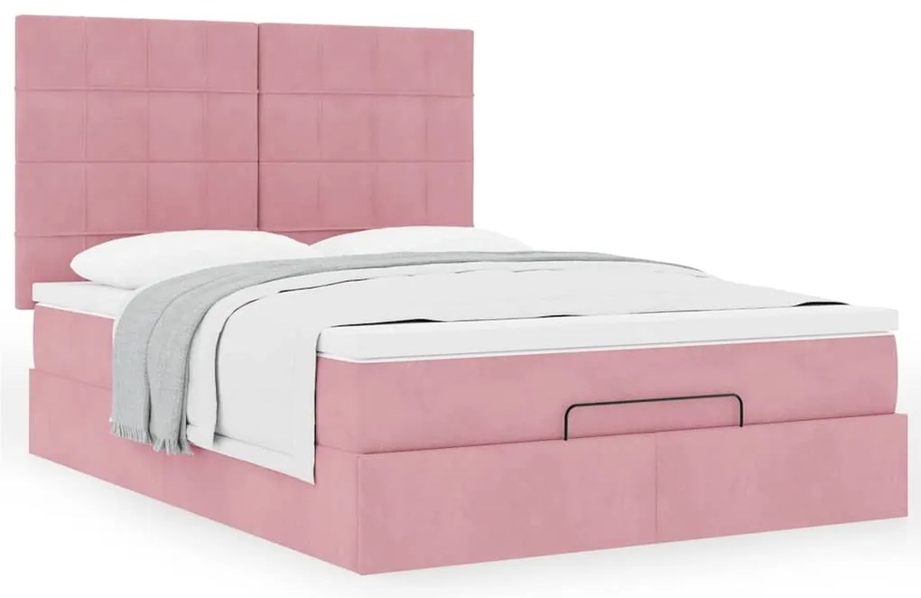 Estrutura de cama otomana com colchões 140x200 cm veludo rosa