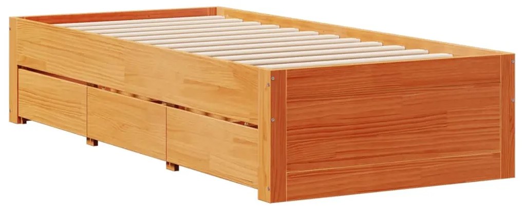 Cama sem colchão com gavetas madeira pinho maciça castanho-mel