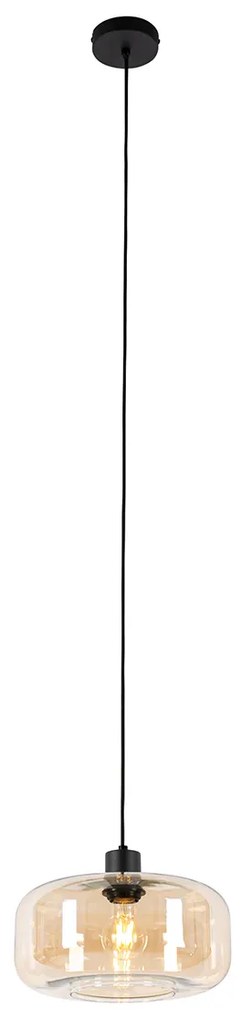 Candeeiro suspenso inteligente preto com vidro âmbar incl. WiFi A60 - Bizle