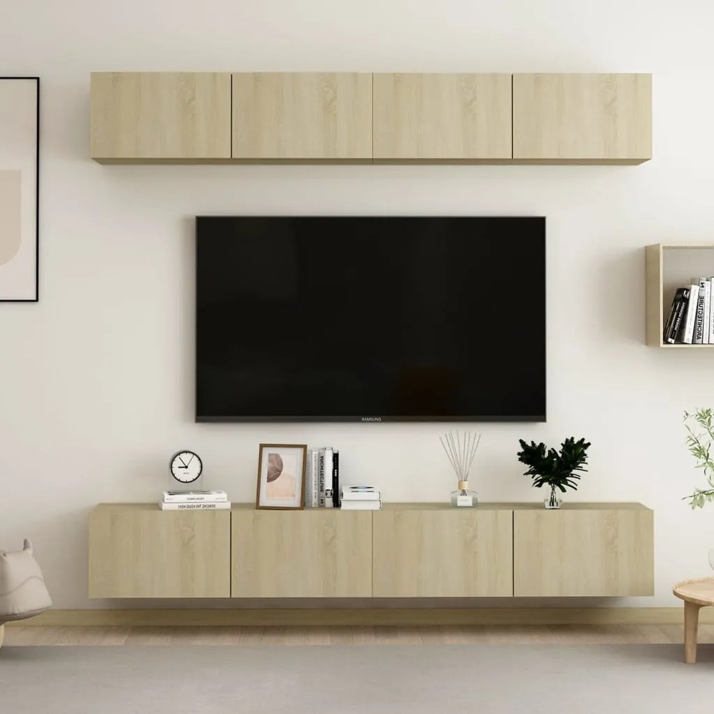 vidaXL Móveis de TV 4 pcs derivados de madeira carvalho sonoma