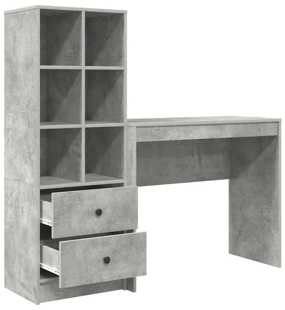 Mesa com Armazenamento Cinza Concreto Madeira Derivada