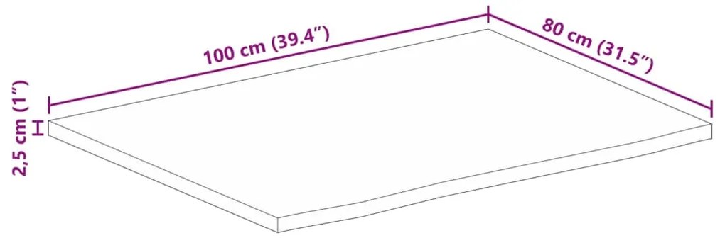 Tampo de mesa borda viva 100x80x2,5 cm mangueira áspera maciça