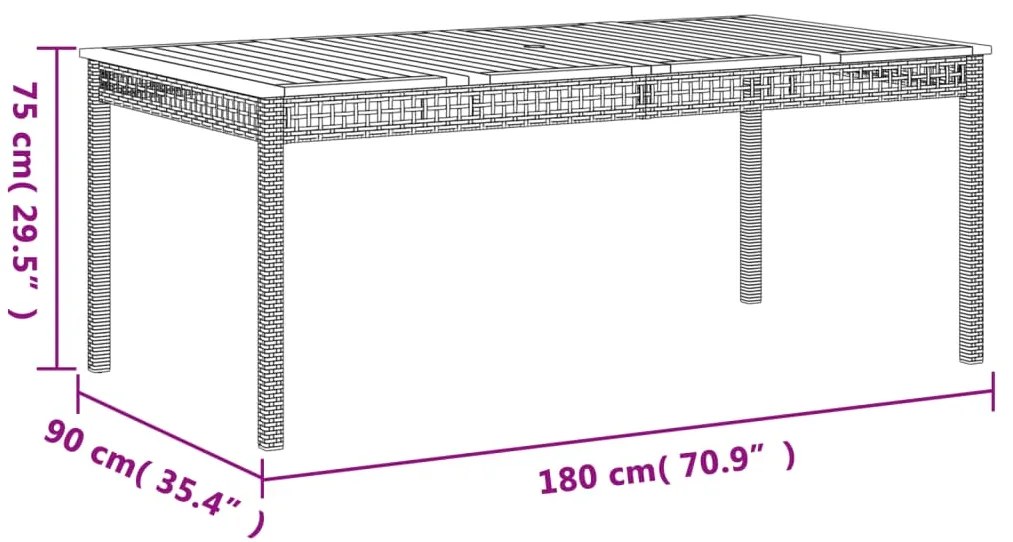 9 pcs conjunto de jantar p/ jardim com almofadões vime PE bege