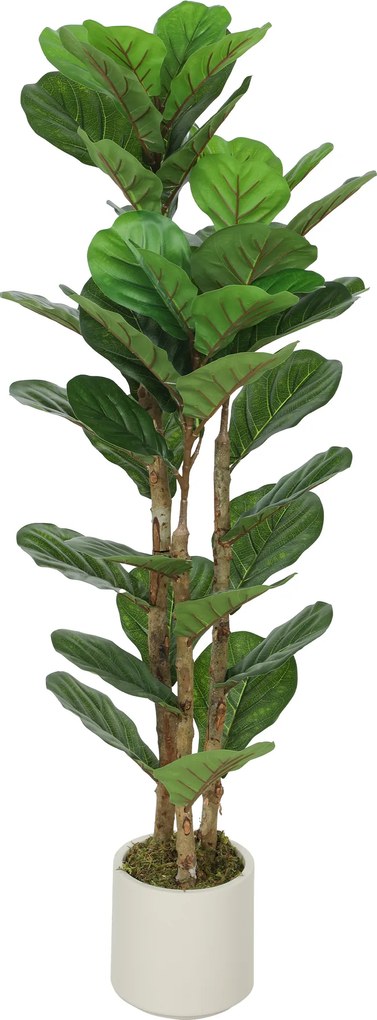 Planta artificial de interior de 120 cm – Figueira-lira artificial com vaso de plástico e tronco de madeira maciça, verde