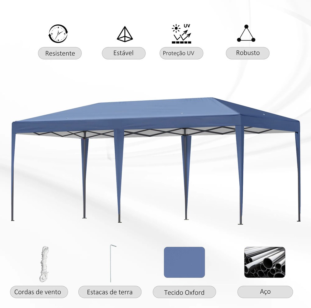 Outsunny Tenda Dobrável 6x3 Tenda de Jardim Portátil com Bolsa de Transporte Tecido Oxford Estrutura de Aço para Exterior Festas Acampamento Azul