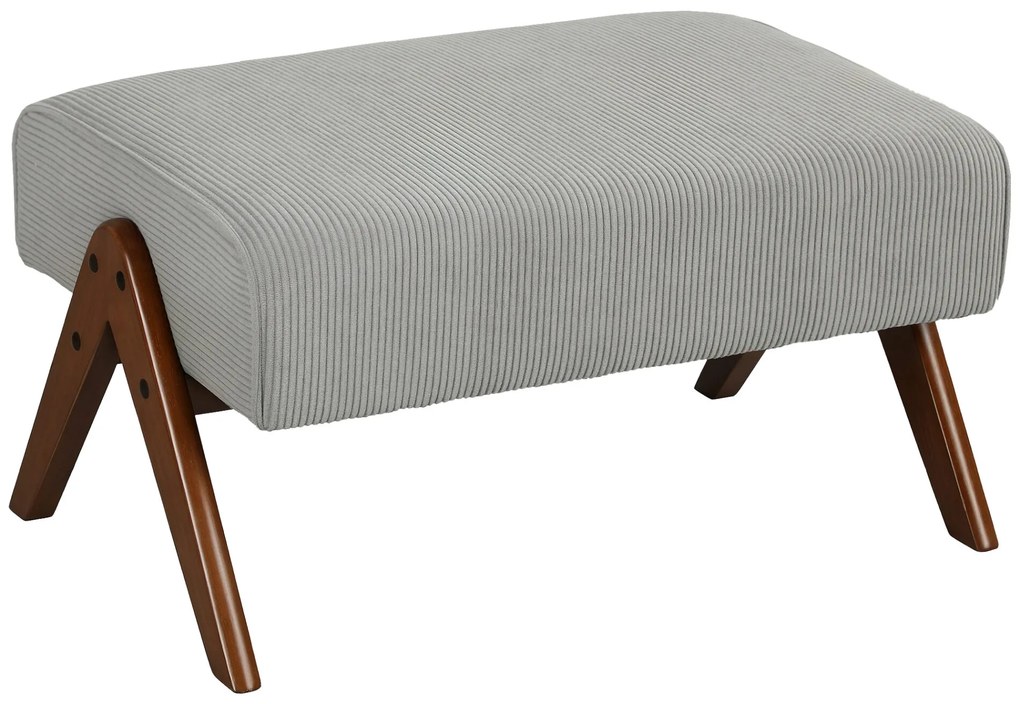 HOMCOM Apoio para Pés para Sala Banco Baixo Estofado em Veludo Otomana Retangular com Assento Almofadado e Pés de Madeira para Sala de Estar Quarto 69x47x36 cm Cinzento Claro
