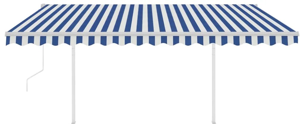 Toldo retrátil automático com postes 4,5x3,5 m azul e branco