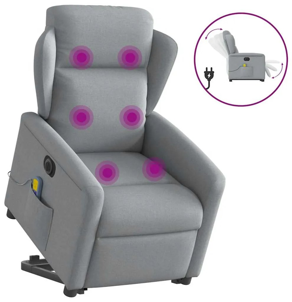 vidaXL Poltrona elétrica reclinável massagens tecido cinzento-claro