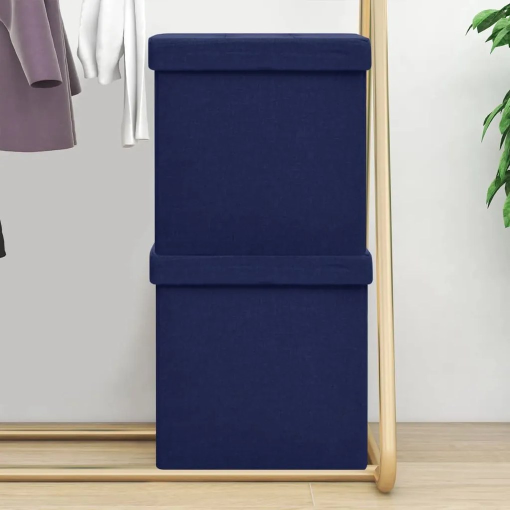 vidaXL Bancos de arrumação dobráveis 2 pcs linho falso azul