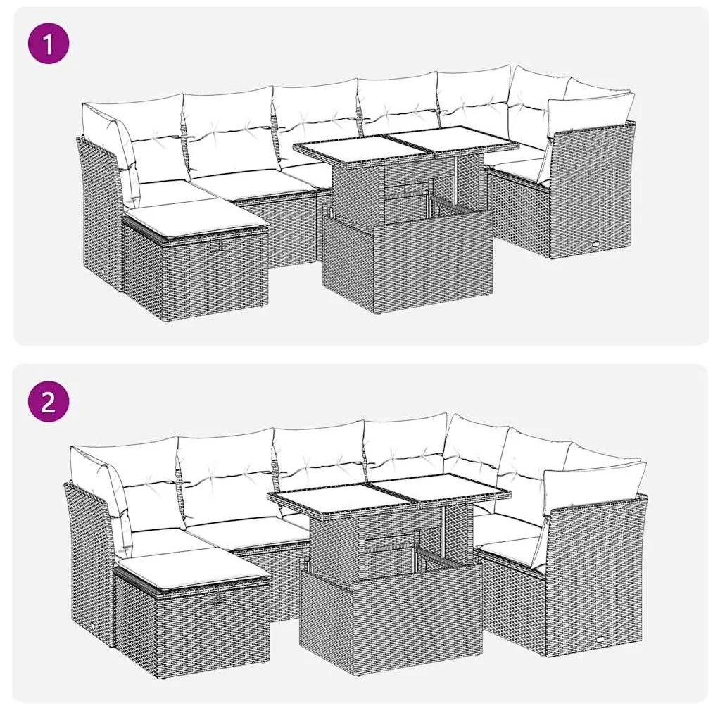 8 pcs conjunto de sofás p/ jardim com almofadões vime PE bege