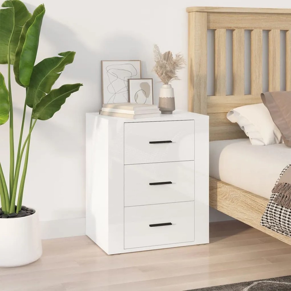 vidaXL Mesa de cabeceira 50x36x60cm derivados madeira branco brilhante