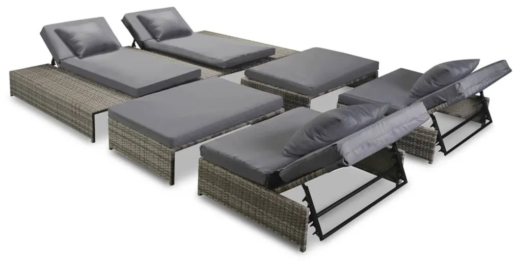 5 pcs conjunto lounge de jardim c/ almofadões vime PE cinzento