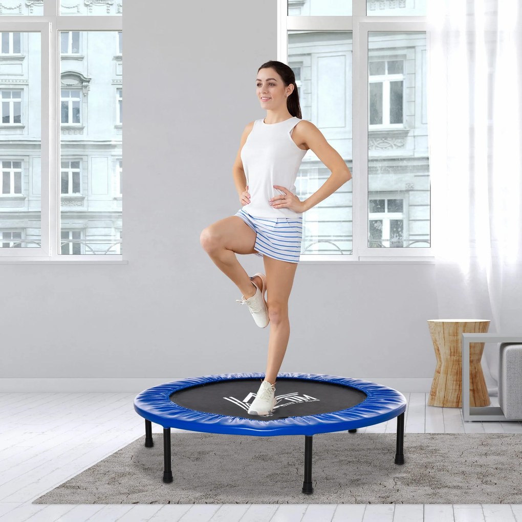 HOMCOM Cama Elástica Fitness Ø100cm Trampolim de Aço com 36 Molas com Protetor de Borda Incluido para Treinamento Interior Carga 100kg Preto e Azul