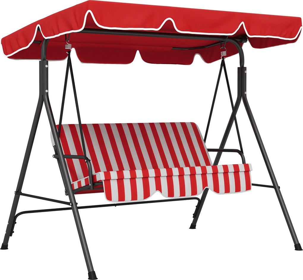 Outsunny Baloiço de Jardim 3 Lugares Telhado Inclinação Ajustável Almofadas Assento e Encosto Aço Preto Poliéster Vermelho | Aosom Portugal