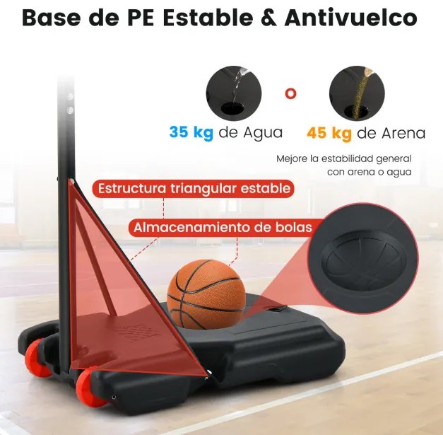 Cesto de basquetebol portátil ajustável em altura 193-248 cm com rodas Cesto de basquetebol enchível com areia e água para crianças e adultos