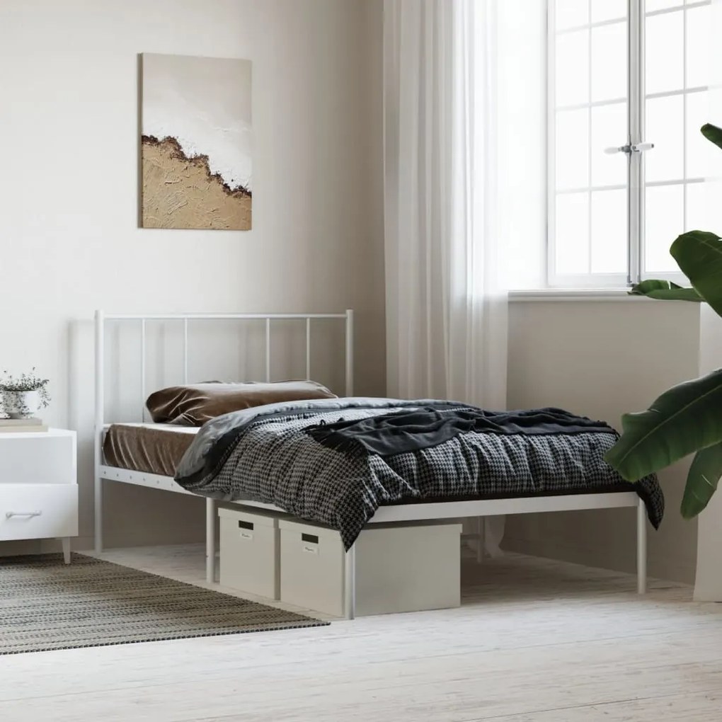 Estrutura de cama com cabeceira 100x190 cm metal branco