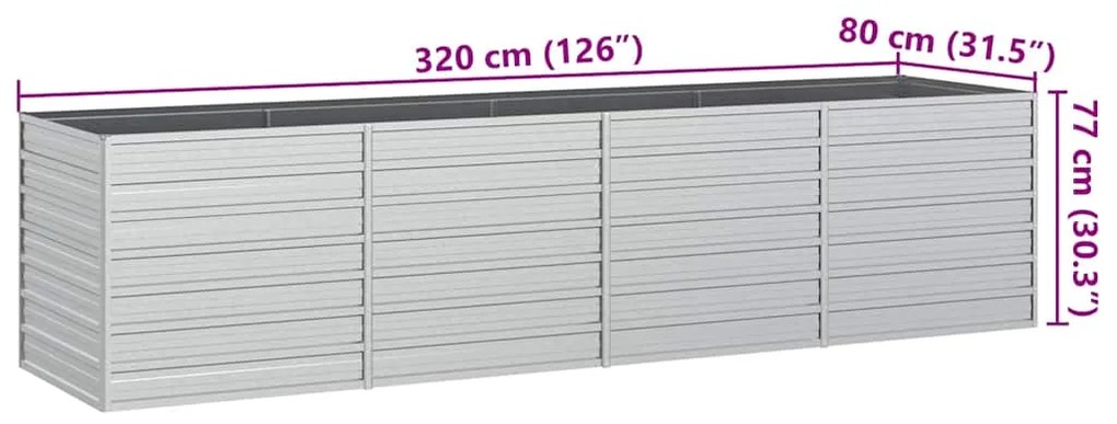 Canteiro elevado de jardim 320x80x77cm aço galvanizado prateado