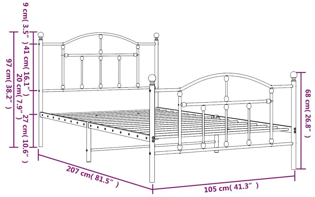 Estrutura de cama com cabeceira e pés 100x200 cm metal branco