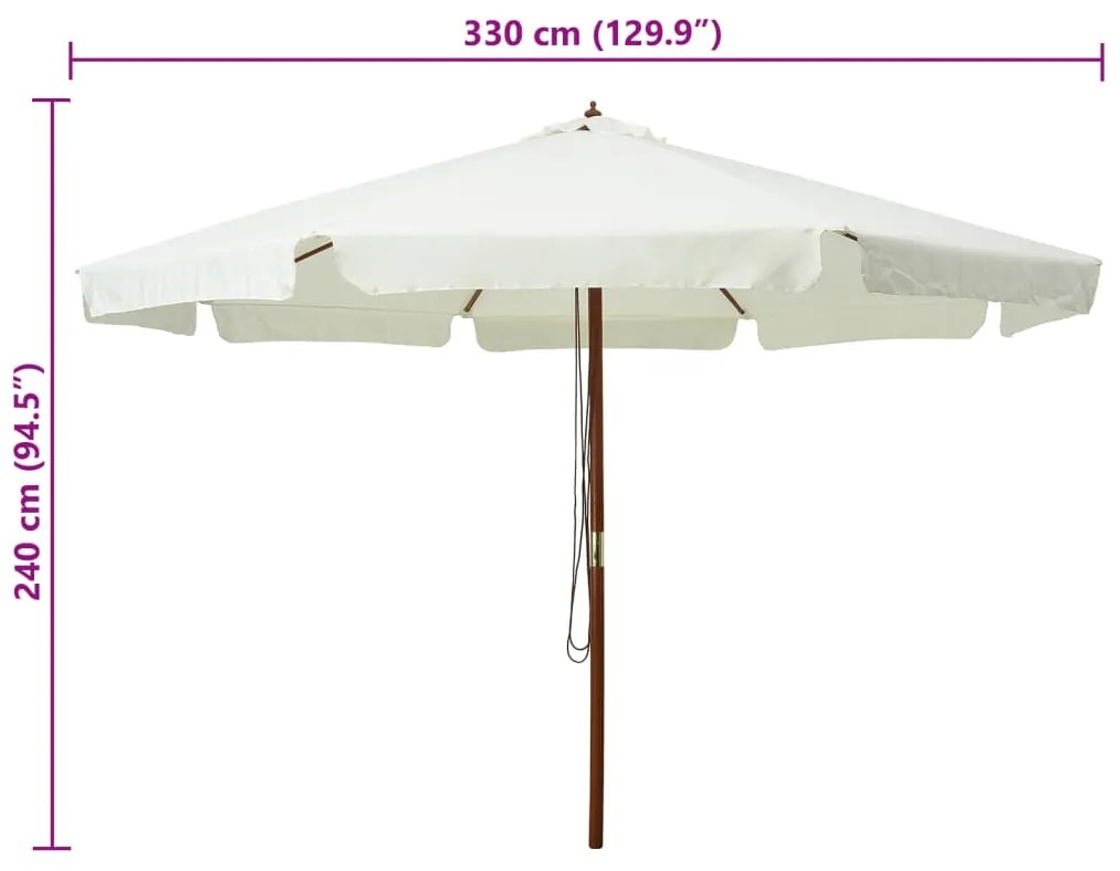 Guarda-sol de exterior com poste em madeira 330 cm branco areia