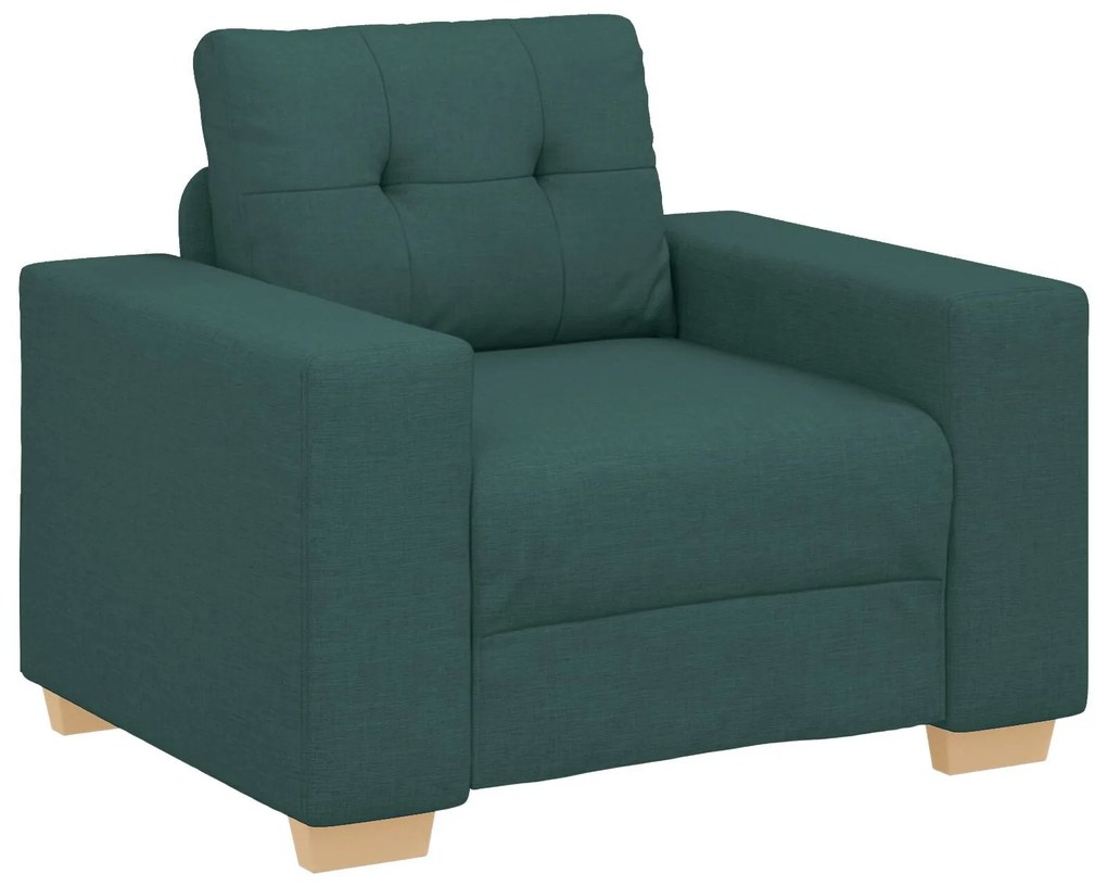 Conjunto de Sofá de 3 Peças com Almofadas - Tecido Verde Escuro