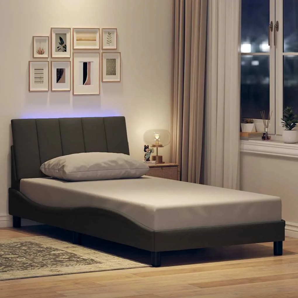 vidaXL Estrutura de cama sem colchão 100x200 cm tecido cinzento-escuro