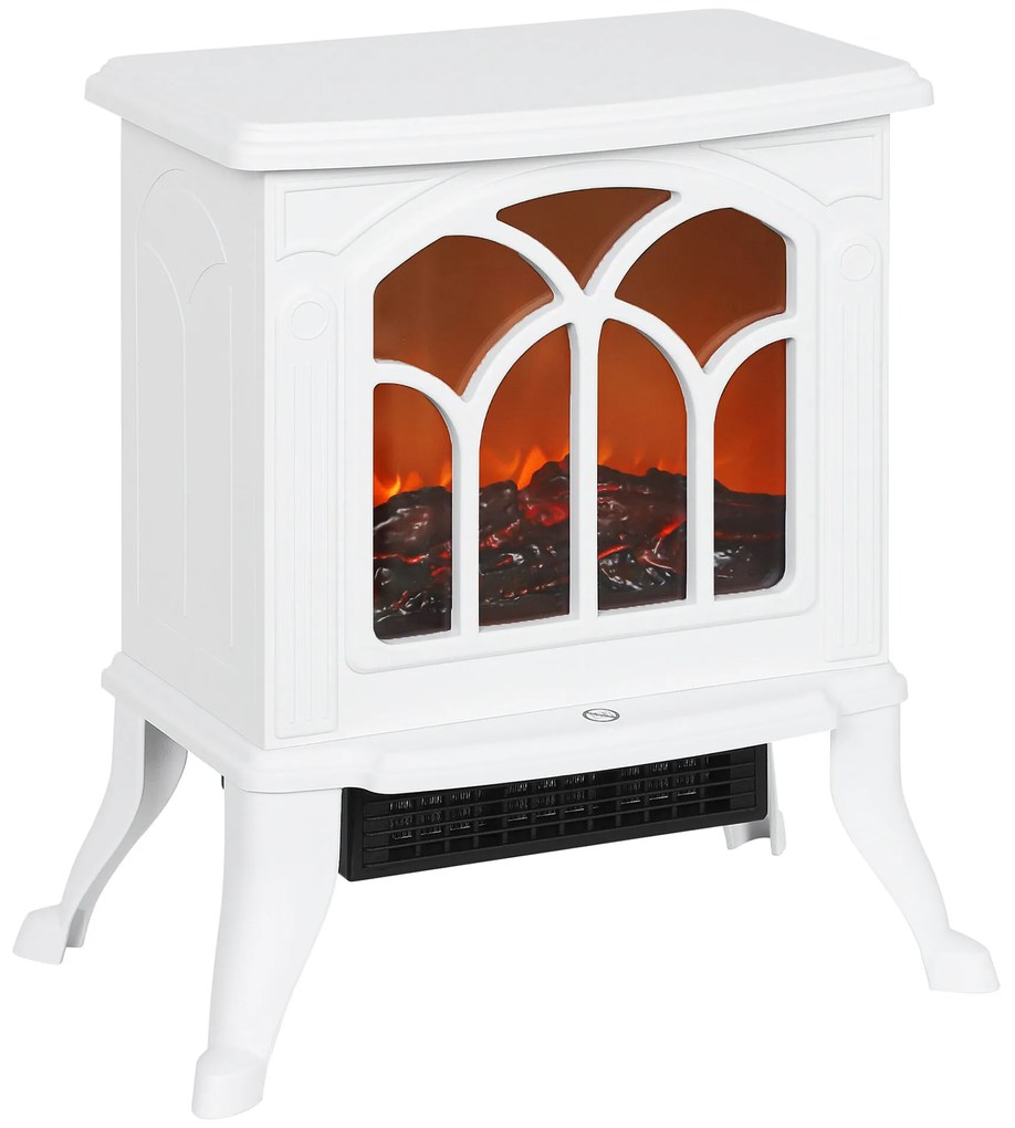 HOMCOM Lareira Elétrica 750/1500 W Lareira Decorativa com 2 Níveis de Potência Efeito Chama Proteção contra Sobreaquecimento Área de Cobertura 15-20 m² 37,3x23,1x44 cm Branco
