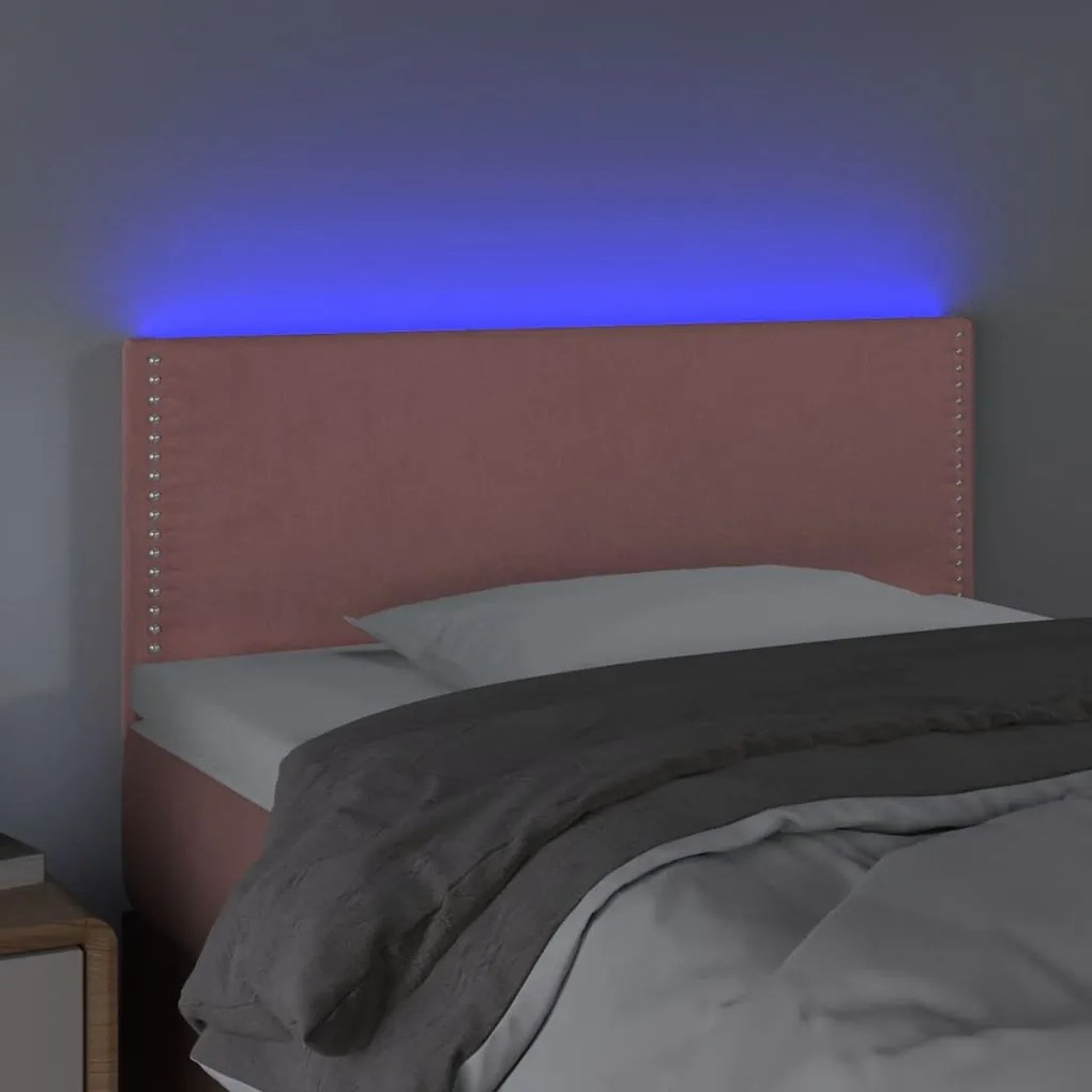 Cabeceira de cama c/ luzes LED veludo 90x5x78/88 cm rosa