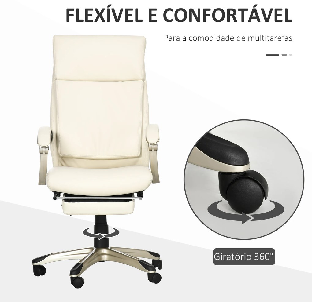 Cadeira de Escritório Ergonômica Cadeira de Escritório Reclinável Estofada em PU com Altura Ajustável Giratória e Apoio para os Pés Retrátil para Escr