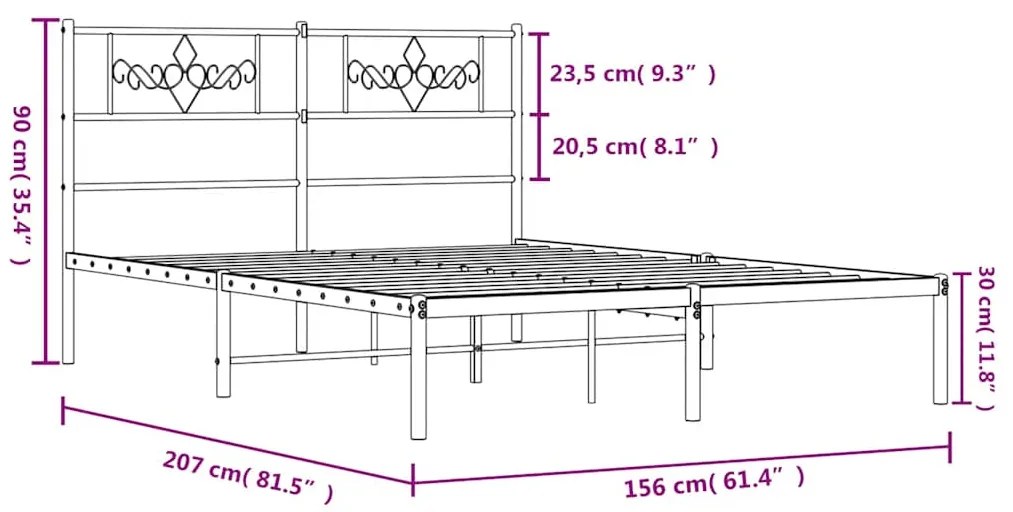 Estrutura de cama com cabeceira 150x200 cm metal branco