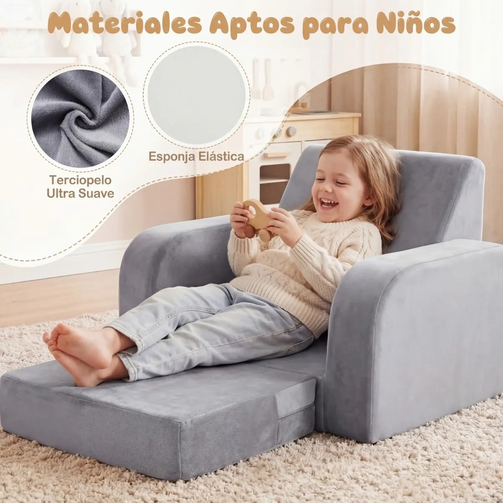 Sofá-cama 3 em 1 dobrável para crianças 50 x 43 x 37,5 cm, com veludo macio e capa elástica lavável na máquina, para sala de jogos ou quarto de bebé,