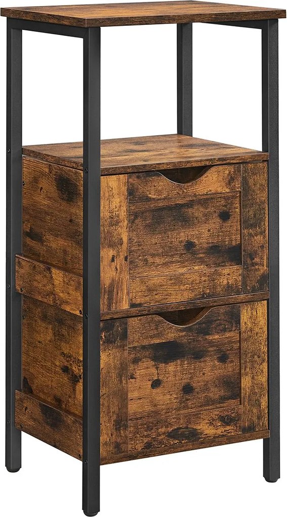 Armário de casa de banho ou Mesa apoio Sala com 2 gavetas 37 x 30 x 80 cm Castanho Vintage-preto